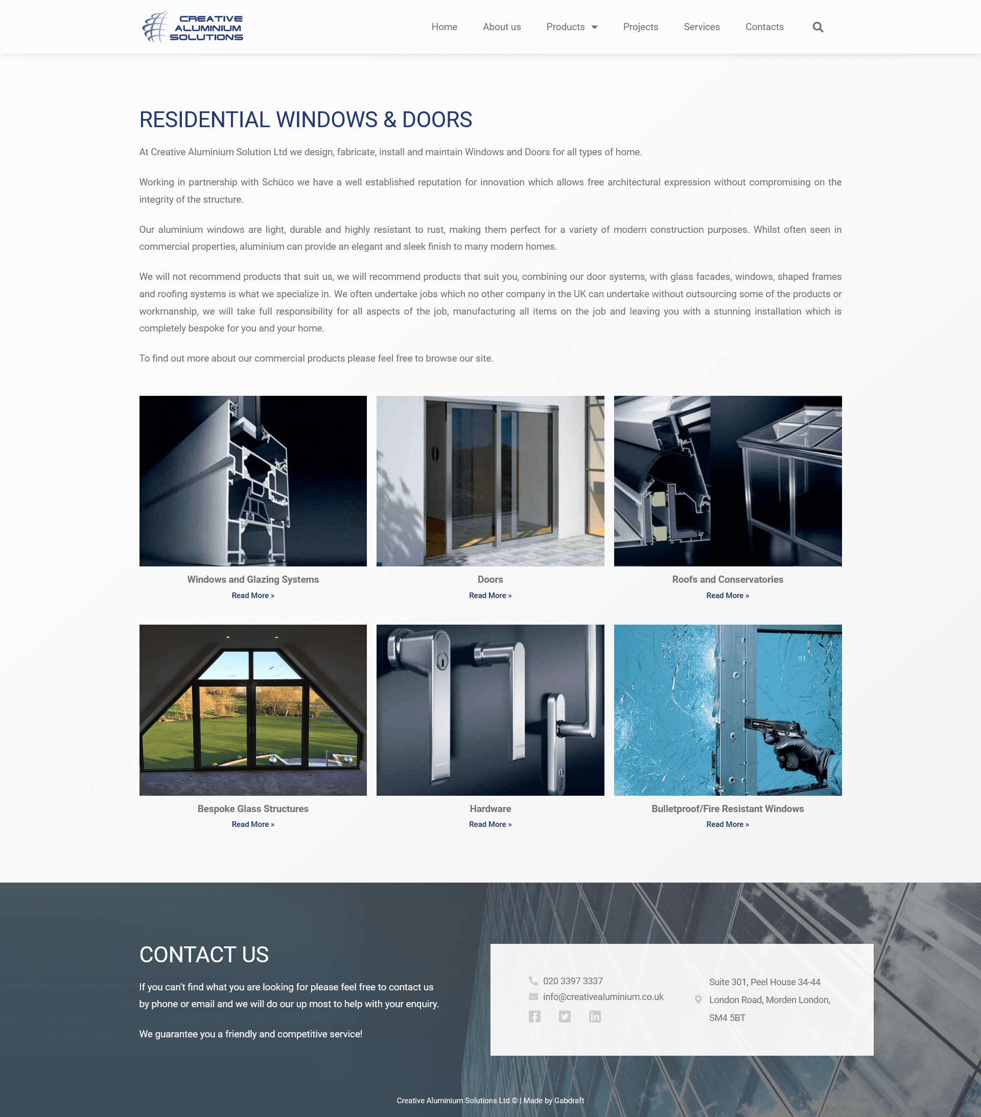 Gabdraft – Internetinės svetainės kūrimas Creativealuminium produktų durų puslapis