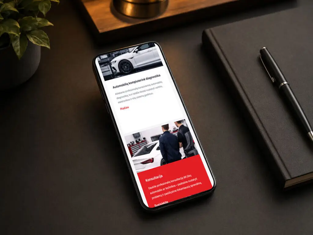 Automobilių kompiuterinė diagnostika – Autovėjelis svetainės mobilioji versija telefone